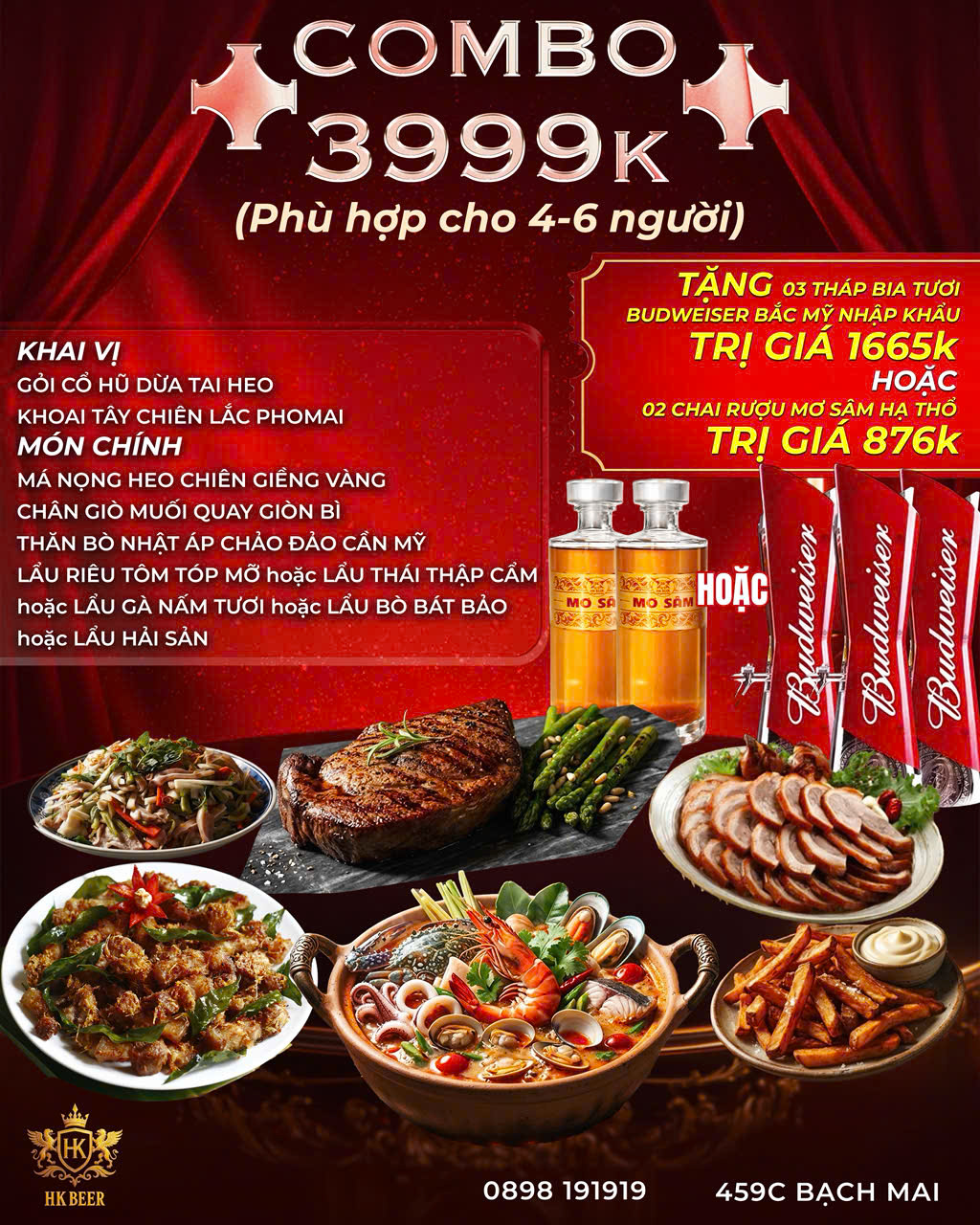 Combo 1 tại HK BEER  CHỢ MƠ